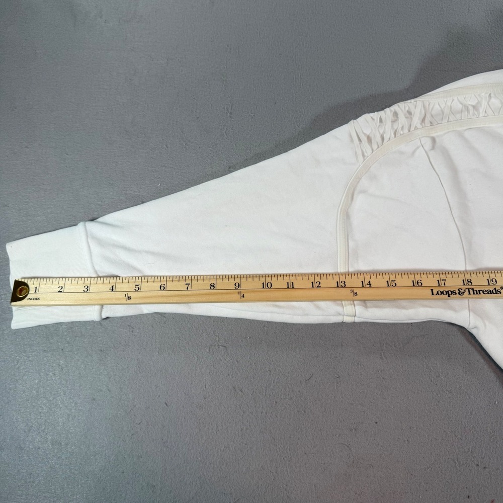 Nike Dri-FIT Cropped Sweatshirt Cream Lattice Shoulder Pullover Womens M - Picture 9 of 9